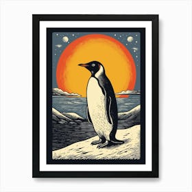 Vintage Bird Linocut Penguin 2 Art Print