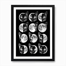 Cat Moon Phases Art Print