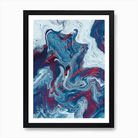 Fluid Abstract Oil Blue White Art Print
