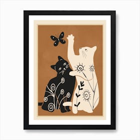 Abstract Floral Cats 2 Art Print