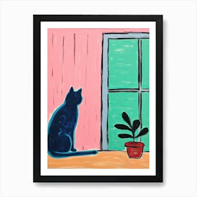 Black And Blue Cat Looking Out The Window Art Print