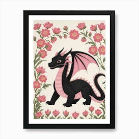 Cute Floral Pink Dragon Illustration (31) Art Print