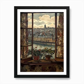 A Window View Of Paris In The Style Of Art Nouveau 3 Art Print