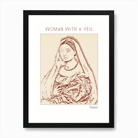 Line Art Minimalist – Woman With A Veil – Raphael – Classic Painting 1 Art Print