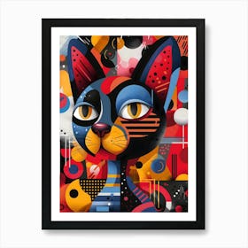 Abstract Cat, Vibrant, Bold Colors, Pop Art Art Print