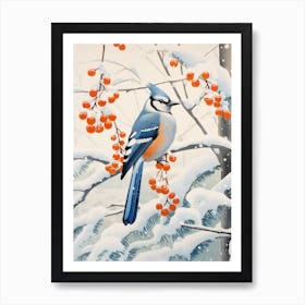 Winter Bird Painting Blue Jay 1 Affiche