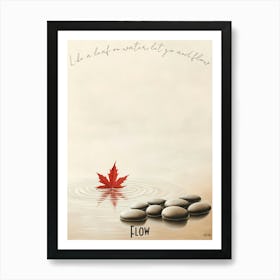 Floating Maple Leaf Zen Pond, soft palette watercolor minimalist Calm Poster Art Print