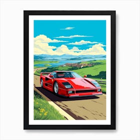 A Ferrari F40 In Causeway Coastal Route Illustration 4 Art Print