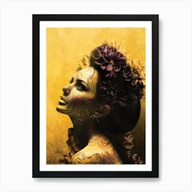 Portrait Of A Woman With Flowers Art Print