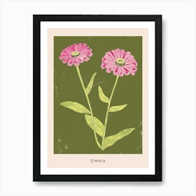 Pink & Green Zinnia 1 Flower Poster Art Print