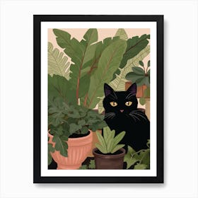 Black Cat And House Plants 12 Art Print