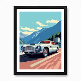 A Aston Martin Db5 Car In The Lake Como Italy Illustration 4 Art Print