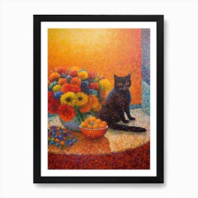 Statice With A Cat 1 Pointillism Style Art Print