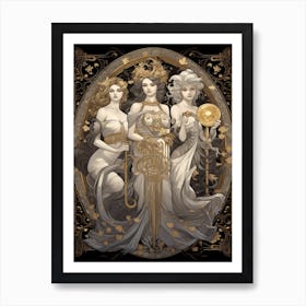 The Three Muses Black And Gold 4 Art Print