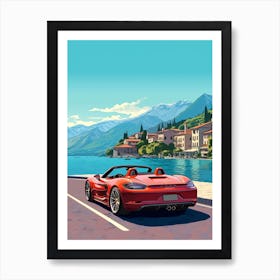 A Porsche Carrera Gt Car In The Lake Como Italy Illustration 4 Art Print