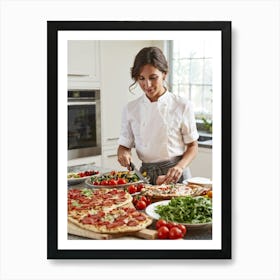 A French Chef Female Poised And Graceful Slices Juicy Cherry Tomatoes With A Kitchen Knife Raw B (1) Art Print