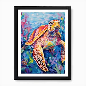 Brushstroke Sea Turtle With Coral 2 Art Print
