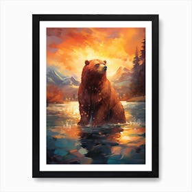 Bear In The Water Art Print