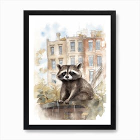 A Raccoon In City Watercolour Illustration Storybook 4 Art Print