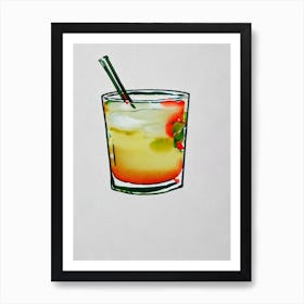 Margarita 2 Minimal Line Drawing With Watercolour Cocktail Poster Art Print
