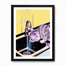 Cat Drinking Water From The Tap Art Print