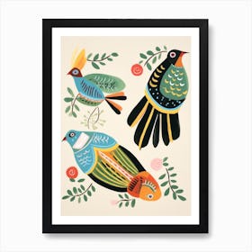 Folk Style Bird Painting Pheasant 1 Art Print