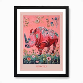 Floral Animal Painting Rhinoceros 4 Poster Art Print