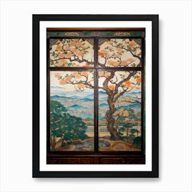 Window View Of Seoul South Korea In The Style Of William Morris 4 Art Print