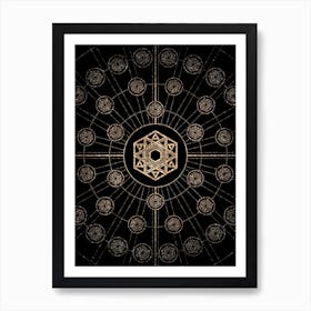 Geometric Glyph Radial Array in Glitter Gold on Black n.0496 Art Print