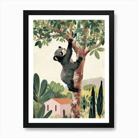 Sloth Bear Cub Climbing A Tree Storybook Illustration 1 Art Print