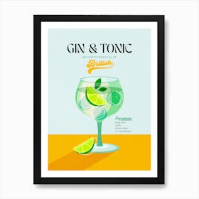 Minimal Gin and Tonic British Cocktail - Aqua and Orange 1 Art Print