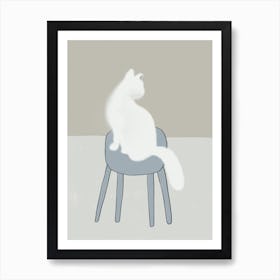 White Cat Sitting On A Chair Art Print