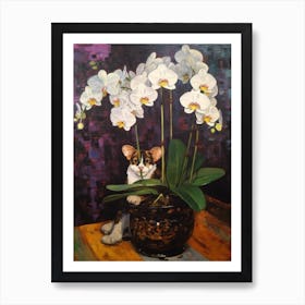 Orchids With A Cat 1 Art Nouveau Klimt Style Art Print