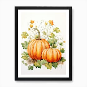 Cinderella Pumpkin Watercolour Illustration 1 Art Print