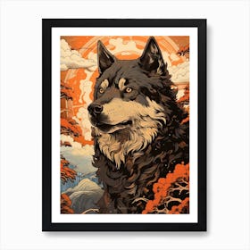 Dog Animal Drawing In The Style Of Ukiyo E 3 Art Print