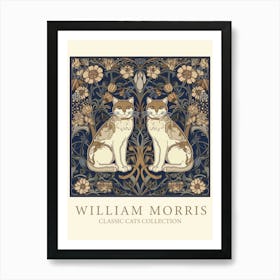 William Morris  Inspired  Classic Cats Blue And Brown Art Print