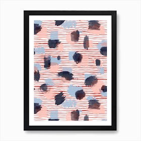 Watercolor Stains Stripes Red Art Print