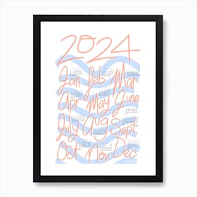 2024 Calendar in Pastel Modern Pink and Blue Art Print