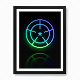 Neon Blue and Green Abstract Geometric Glyph on Black n.0290 Art Print