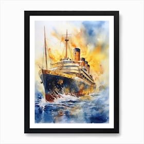 Titanic Ship Watercolour Painting 5 Art Print