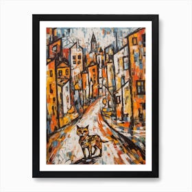 Painting Of A Havana With A Cat In The Style Of Abstract Expressionism, Pollock Style 4 Art Print