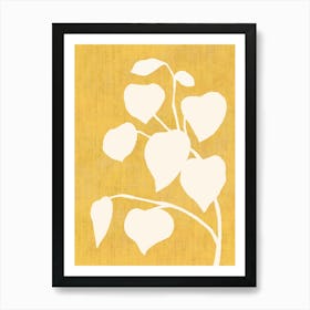 Botanic Shade Leaf Plants Minimalist Monochromatic - Gold Yellow White Art Print