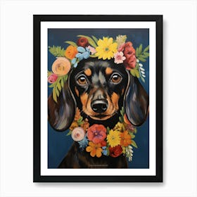 Dachshund Portrait With A Flower Crown, Matisse Painting Style 4 Art Print