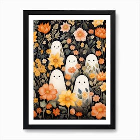 Cute Bedsheet Ghost, Botanical Halloween Watercolour 12 Art Print