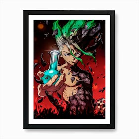 Anime Character With Green Hair Art Print