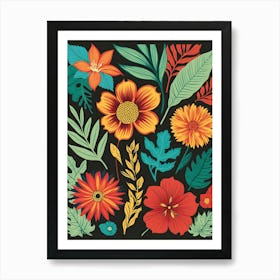 Set Of Flowers And Leaves Art Print