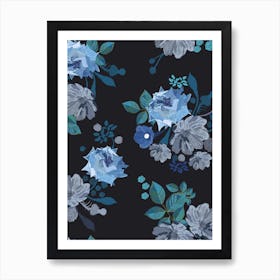 Blue Vintage Roses Art Print