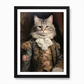 Royal Rococo Style Blue & Gold Cat 1 Art Print