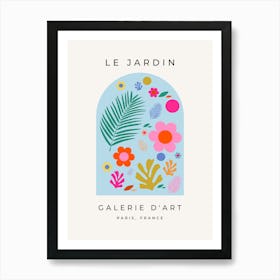 Le Jardin | 06 - Retro Floral Blue And Pink Flowers Art Print