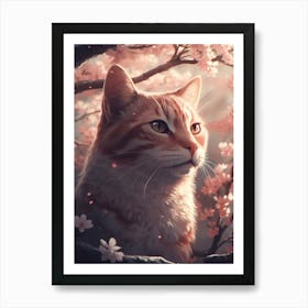 Cat In Cherry Blossoms 6 Art Print